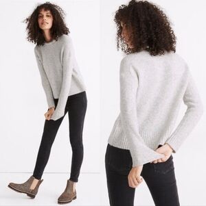 MADEWELL Womens Fulton Gray Knit Wool Rolled Mock Neck Pullover Sweater